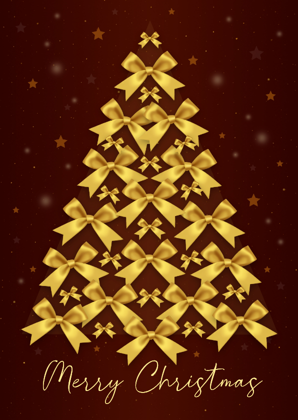 Kerstkaarten - Kerstkaart strikken boom goudlook