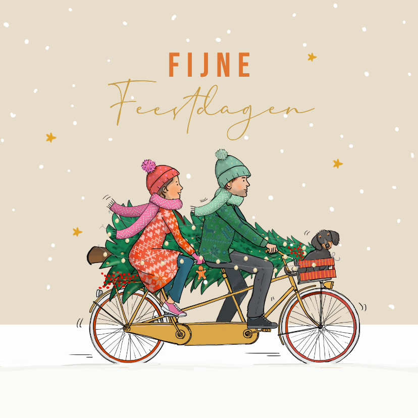 Kerstkaarten - Kerstkaart tandem met hondje