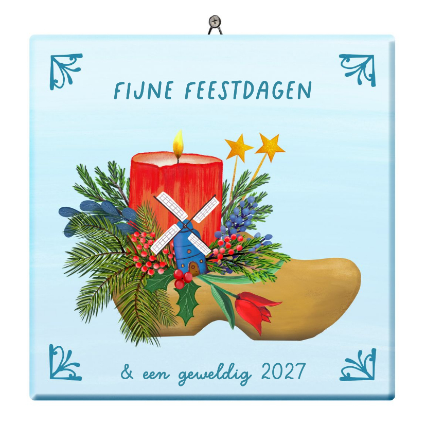 Kerstkaart-tegel 'Hollandse klomp' - Kerstkaarten Kerstkaarten - Kerstkaart-tegel 'Hollandse klomp'