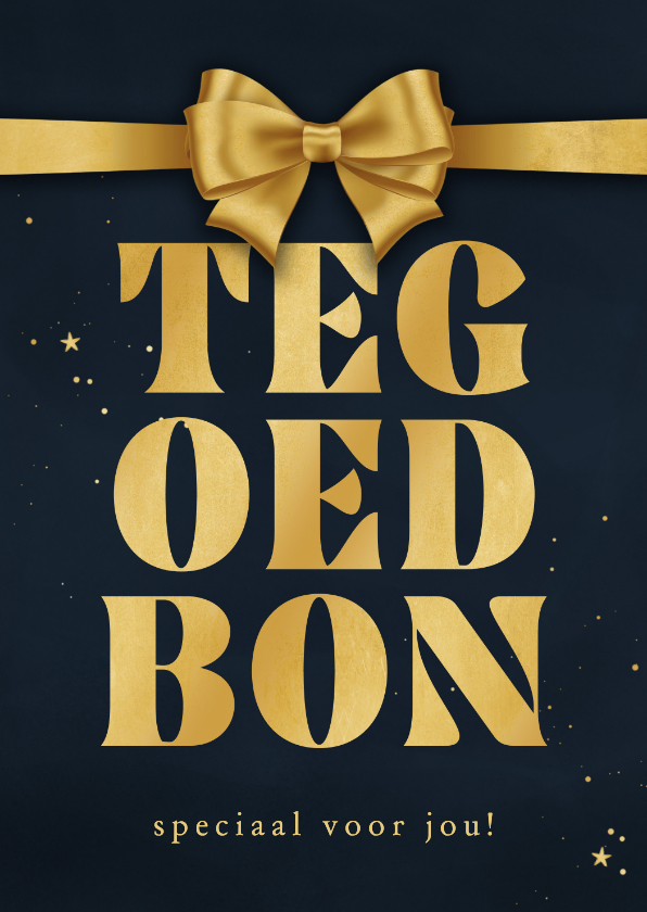 Kerstkaarten - Kerstkaart tegoedbon kerst donkerblauw met gouden strik