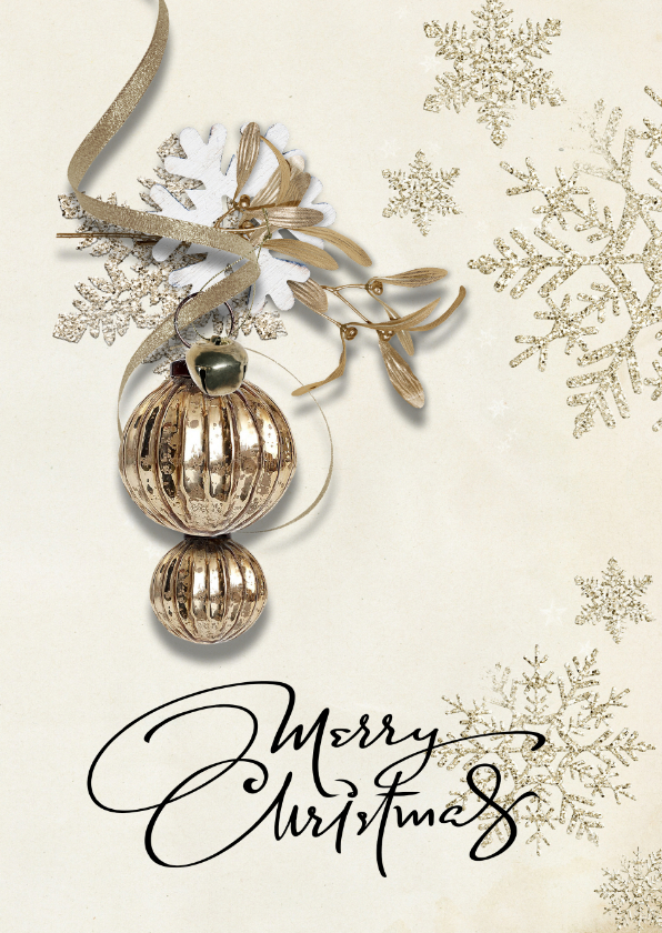 Kerstkaart trendy chique taupe kerstbal - Kerstkaarten Kerstkaarten - Kerstkaart trendy chique taupe kerstbal