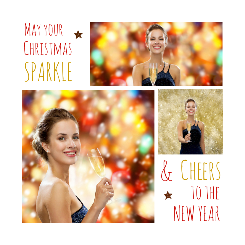 Kerstkaart trendy collage Sparkle Cheers - Kerstkaarten Kerstkaarten - Kerstkaart trendy collage Sparkle Cheers