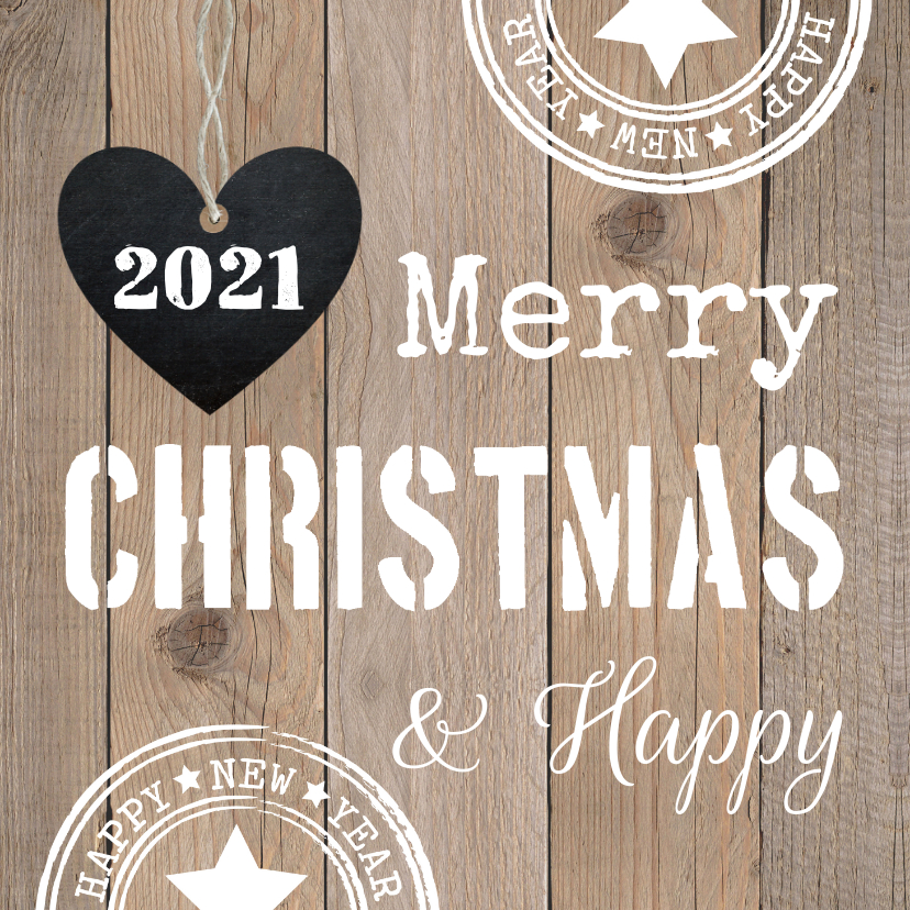 Kerstkaart typografie houtprint hartje - Kerstkaarten Kerstkaarten - Kerstkaart typografie houtprint hartje