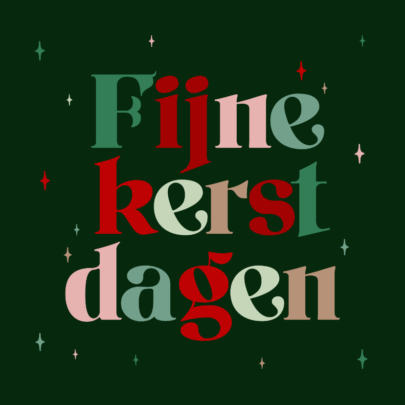 Kerstkaart typografie kleuren fijne kerstdagen sterren - Kerstkaarten Kerstkaarten - Kerstkaart typografie kleuren fijne kerstdagen sterren