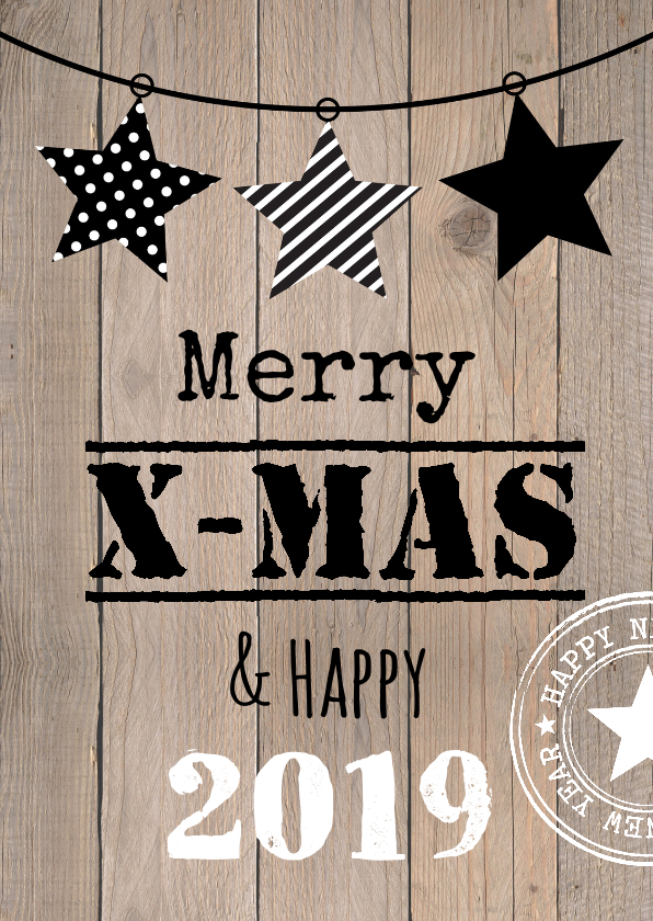 Kerstkaart typografie slinger hout - Kerstkaarten Kerstkaarten - Kerstkaart typografie slinger hout