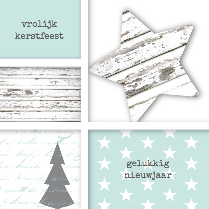 Kerstkaart vakjes sterren mint - Kerstkaarten Kerstkaarten - Kerstkaart vakjes sterren mint