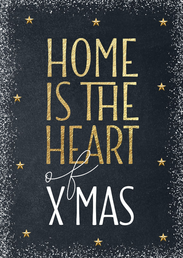 Kerstkaart verhuis Home is the heart of Xmas goud krijtbord - Kerstkaarten Kerstkaarten - Kerstkaart verhuis Home is the heart of Xmas goud krijtbord