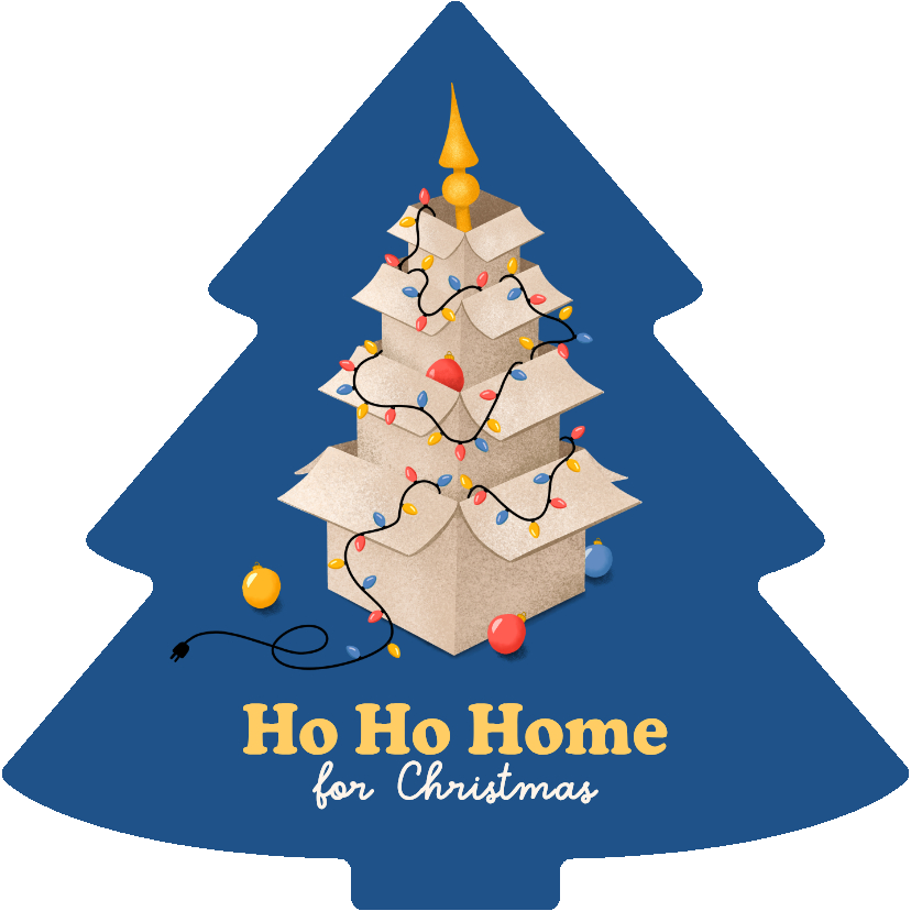 Kerstkaarten - Kerstkaart verhuisbericht kerstboom dozen lampjes kerstbal