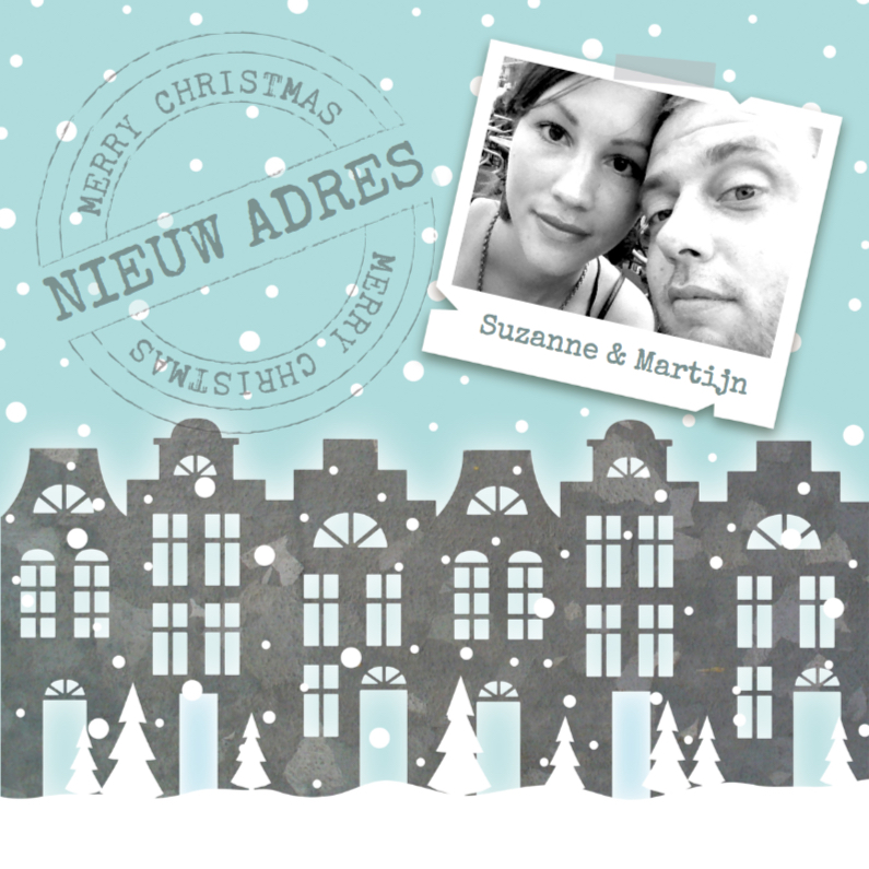 Kerstkaart verhuiskaart huisjes sneeuw foto - Kerstkaarten Kerstkaarten - Kerstkaart verhuiskaart huisjes sneeuw foto