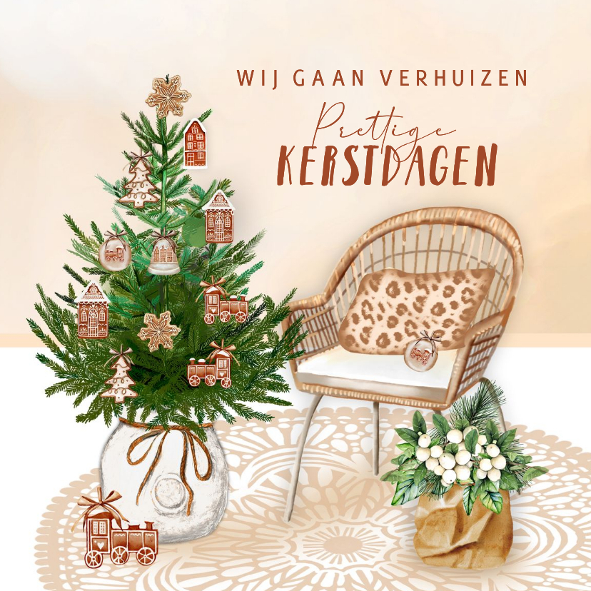 Kerstkaart verhuizen kerstboom gingerbread - Kerstkaarten Kerstkaarten - Kerstkaart verhuizen kerstboom gingerbread