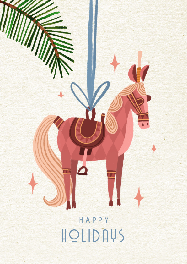 Kerstkaarten - Kerstkaart versierd paardje