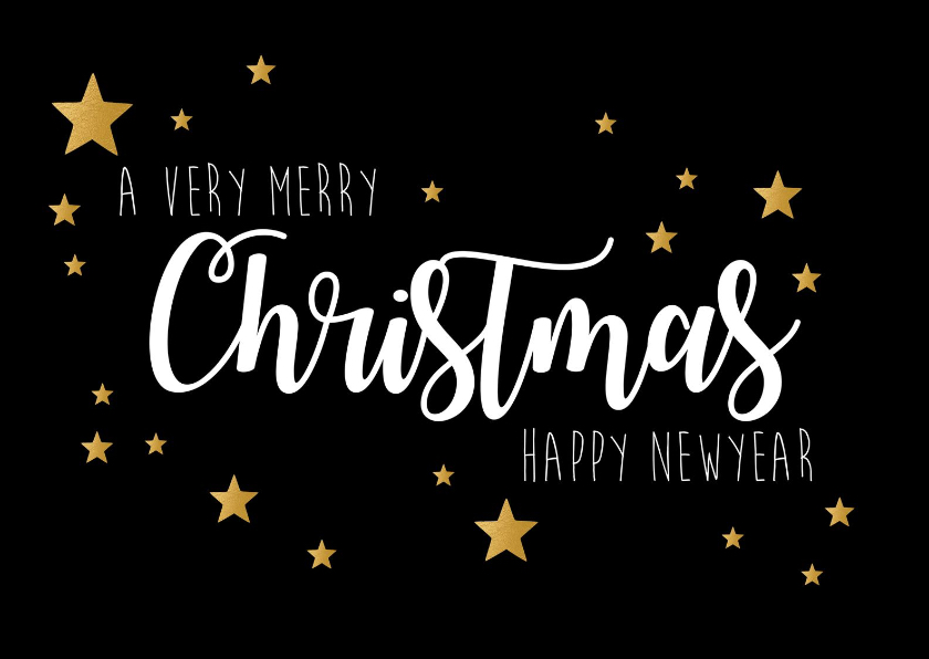 Kerstkaart Very Merry Christmas zwart en goud - Kerstkaarten Kerstkaarten - Kerstkaart Very Merry Christmas zwart en goud