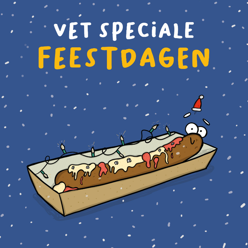 Kerstkaarten - Kerstkaart vet speciale feestdagen frikandel met kerstmuts