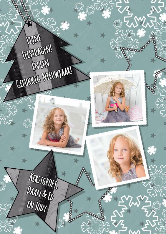 Kerstkaart vintage groen 3 foto's - Kerstkaarten Kerstkaarten - Kerstkaart vintage groen 3 foto's