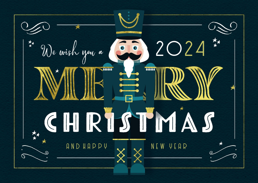 Kerstkaarten - Kerstkaart vintage notenkraker goud illustratie gatsby