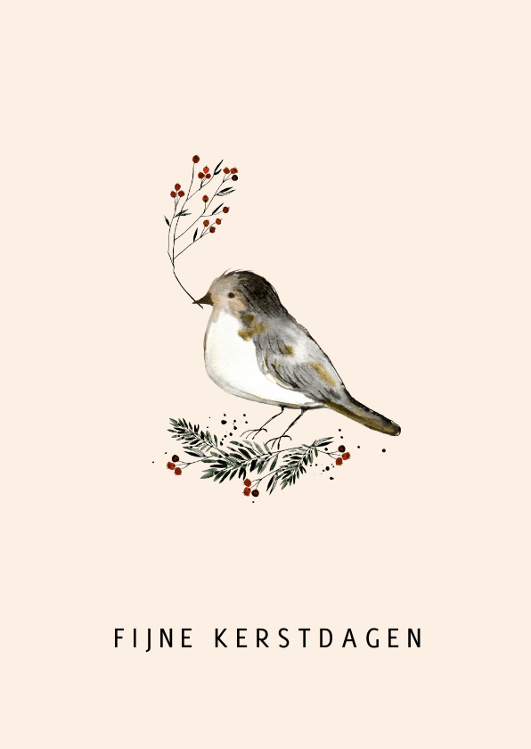 Kerstkaarten - Kerstkaart vogel bessentak