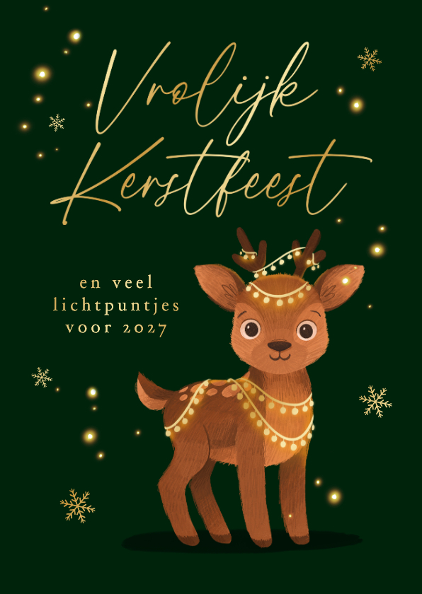Kerstkaart vrolijk kerstfeest hertje lampjes sneeuw - Kerstkaarten Kerstkaarten - Kerstkaart vrolijk kerstfeest hertje lampjes sneeuw