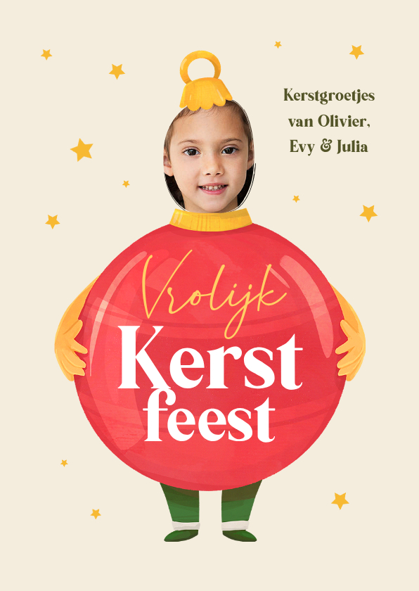 Kerstkaart vrolijk kerstfeest kerstbal foto sterren - Kerstkaarten Kerstkaarten - Kerstkaart vrolijk kerstfeest kerstbal foto sterren