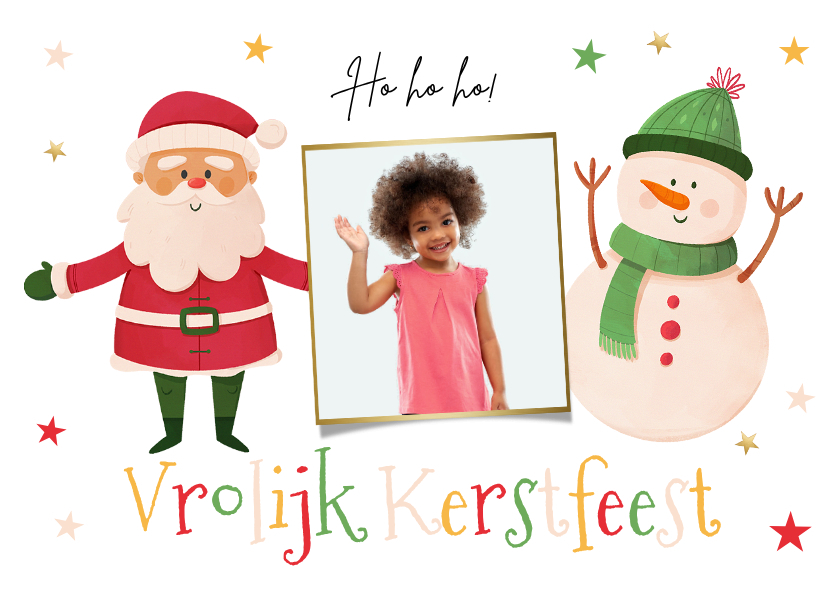 Kerstkaarten - Kerstkaart vrolijk kerstfeest sneeuwpop kerstboom kerstman