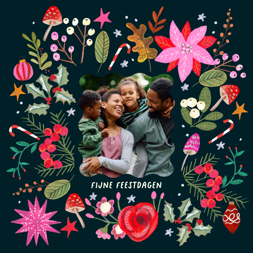 Kerstkaart vrolijke bloemen modern 2026 - Kerstkaarten Kerstkaarten - Kerstkaart vrolijke bloemen modern 2026