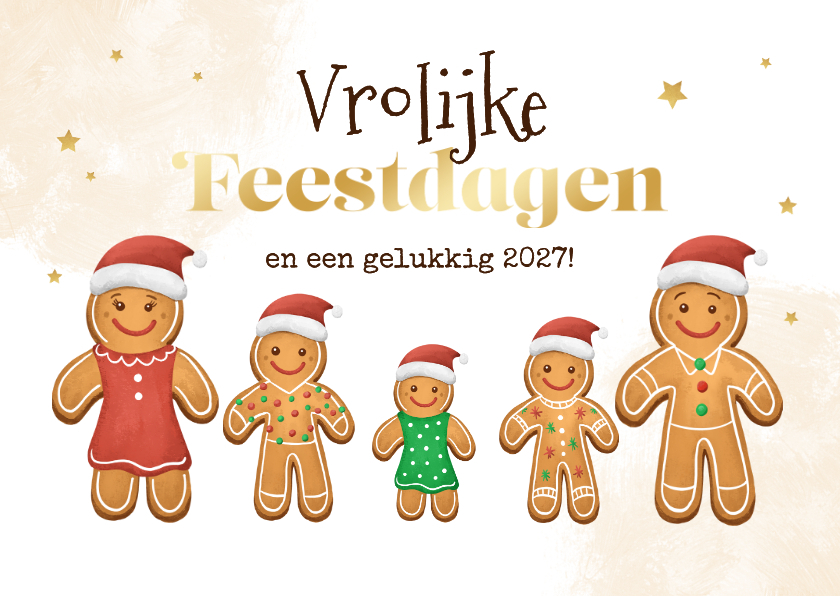Kerstkaart vrolijke feestdagen gingerbread familie - Kerstkaarten Kerstkaarten - Kerstkaart vrolijke feestdagen gingerbread familie