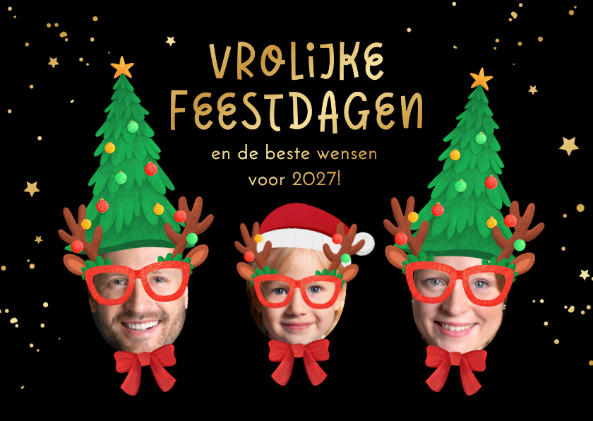 Kerstkaarten - Kerstkaart vrolijke feestdagen kerstmuts bril humor