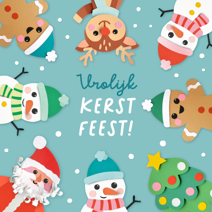 Kerstkaarten - Kerstkaart vrolijke figuren en sneeuw