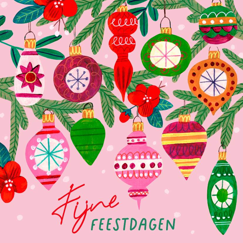 Kerstkaarten - Kerstkaart vrolijke kerstballen illustratie