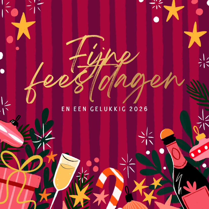 Kerstkaarten - Kerstkaart vrolijke kleuren met drankjes