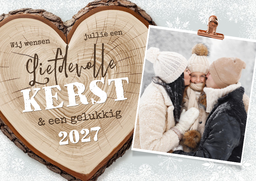 Kerstkaart winter liefde hart hot boomstam foto - Kerstkaarten Kerstkaarten - Kerstkaart winter liefde hart hot boomstam foto
