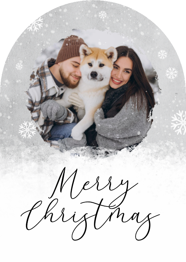 Kerstkaarten - Kerstkaart winter sneeuwvlokken ijs foto boogkaart grijs