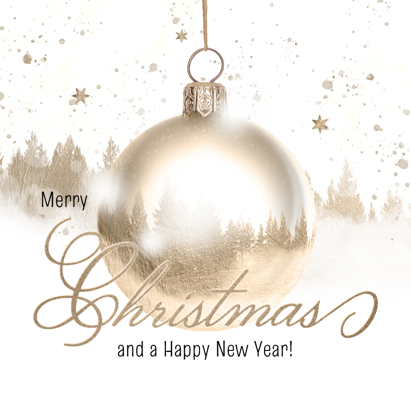 Kerstkaarten - Kerstkaart winters bos kerstbal