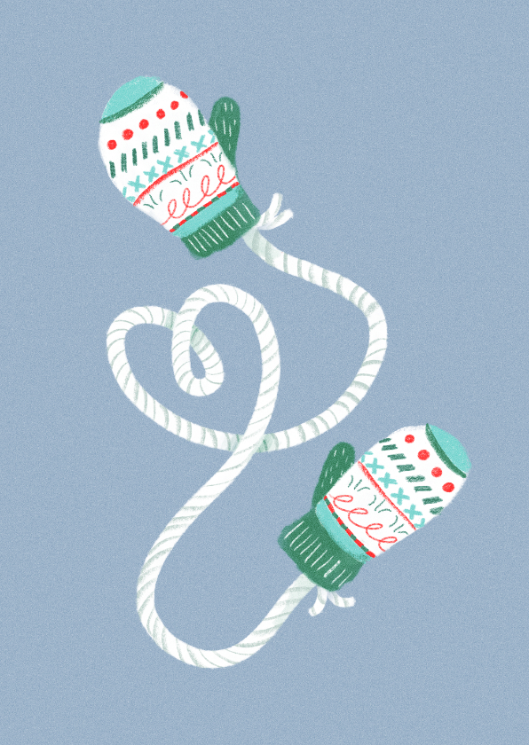 Kerstkaart winterse wanten met hart - Kerstkaarten Kerstkaarten - Kerstkaart winterse wanten met hart