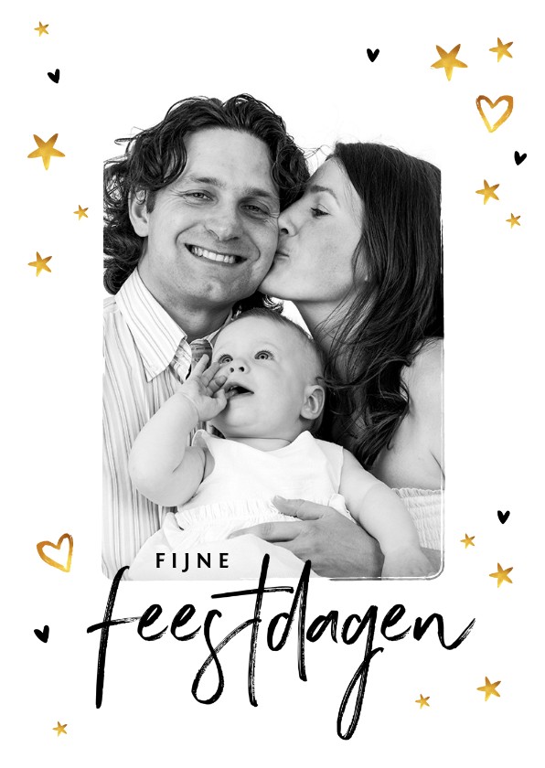 Kerstkaart wit foto goudlook sterren - Kerstkaarten Kerstkaarten - Kerstkaart wit foto goudlook sterren