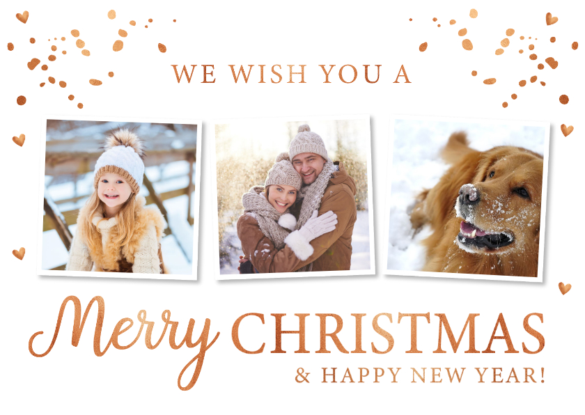 Kerstkaart wit goud confetti fotocollage rechthoek - Kerstkaarten Kerstkaarten - Kerstkaart wit goud confetti fotocollage rechthoek