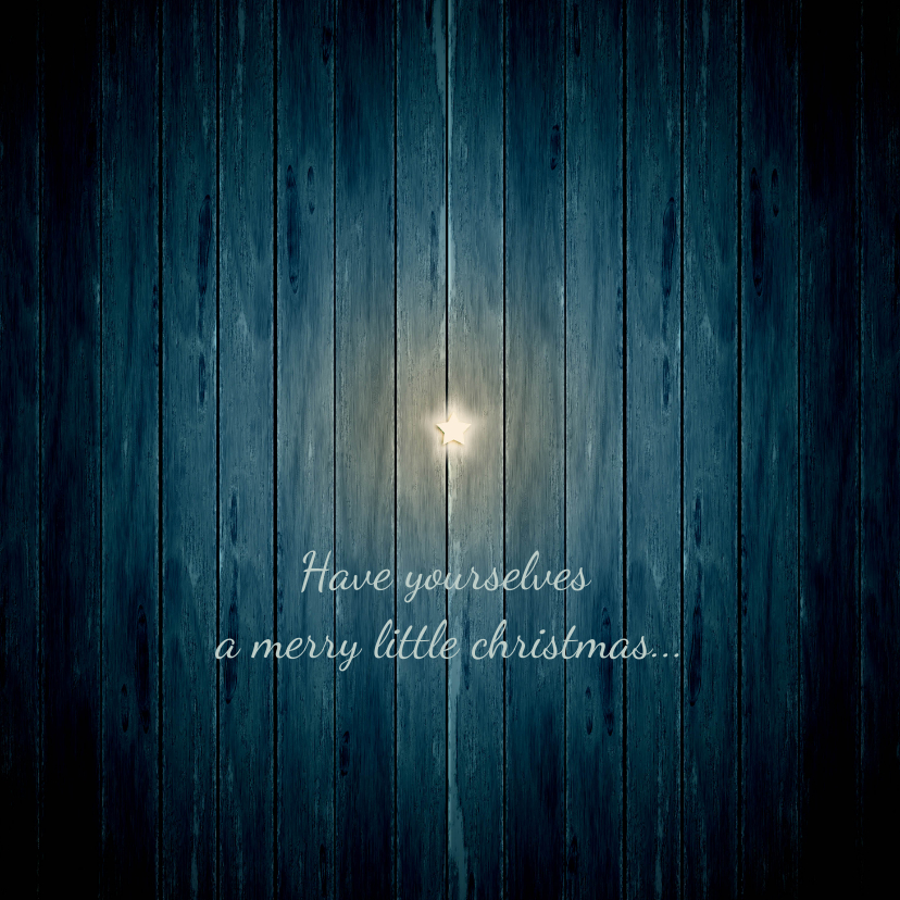 Kerstkaarten - Kerstkaart witte ster op donker blauw hout