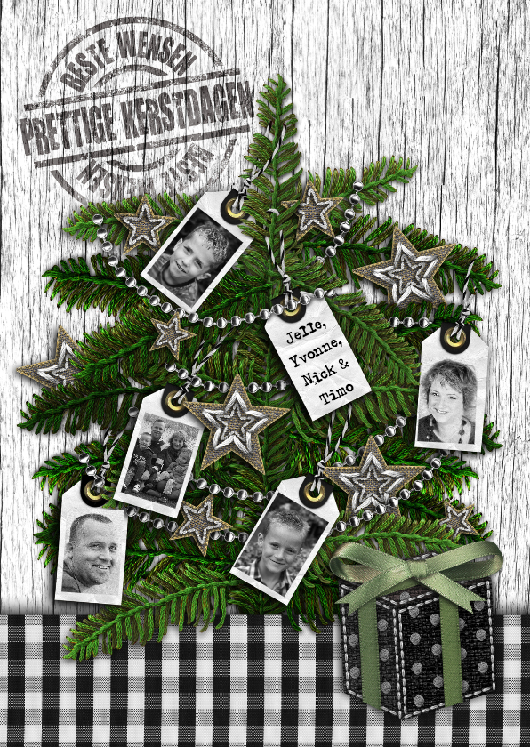 Kerstkaart zwart kerstboom grijs eigen foto's - Kerstkaarten Kerstkaarten - Kerstkaart zwart kerstboom grijs eigen foto's