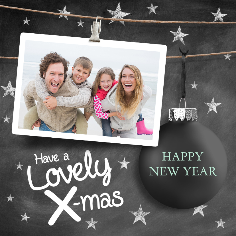Kerstkaart zwart krijtbord ster - Kerstkaarten Kerstkaarten - Kerstkaart zwart krijtbord ster