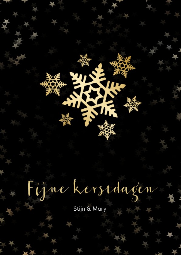 Kerstkaart zwart met sneeuwvlok van goud - een gouden kerst - Kerstkaarten Kerstkaarten - Kerstkaart zwart met sneeuwvlok van goud - een gouden kerst