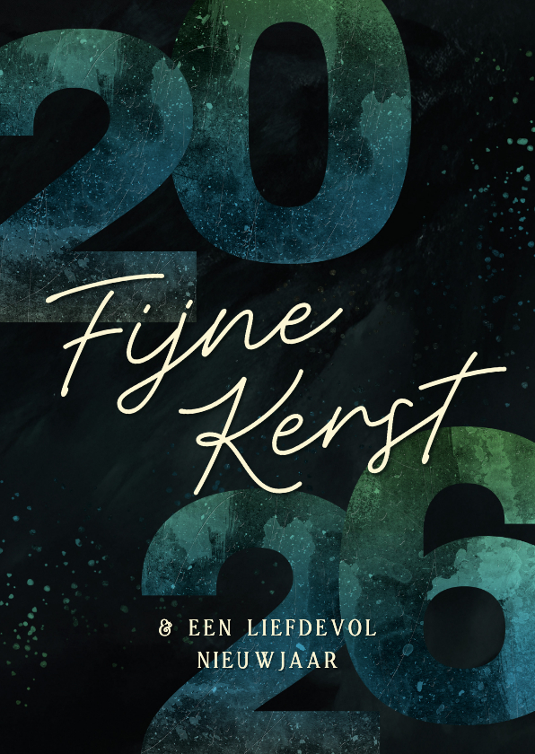 Kerstkaarten - Kerstkaartje 2026 groen blauw fijne kerst jaartal