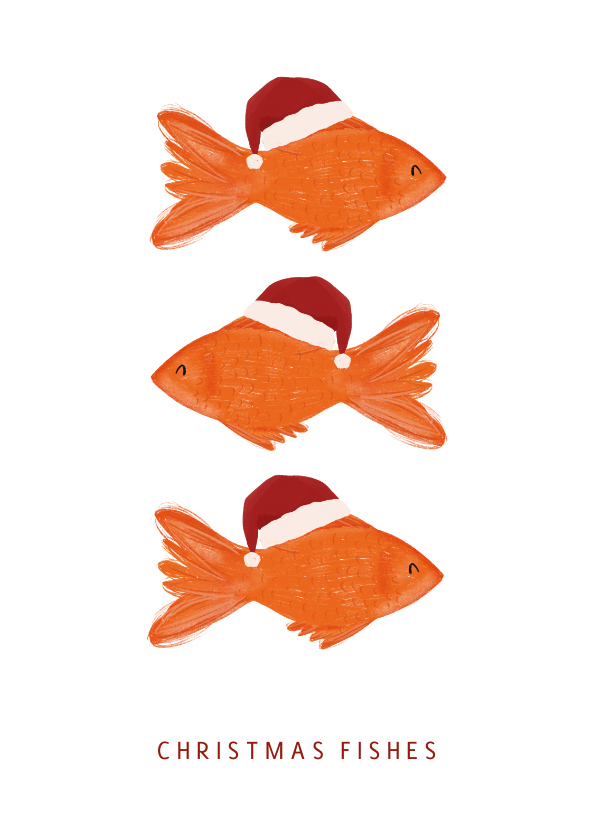 Kerstkaarten - Kerstkaartje Christmas fishes met drie visjes met kerstmuts