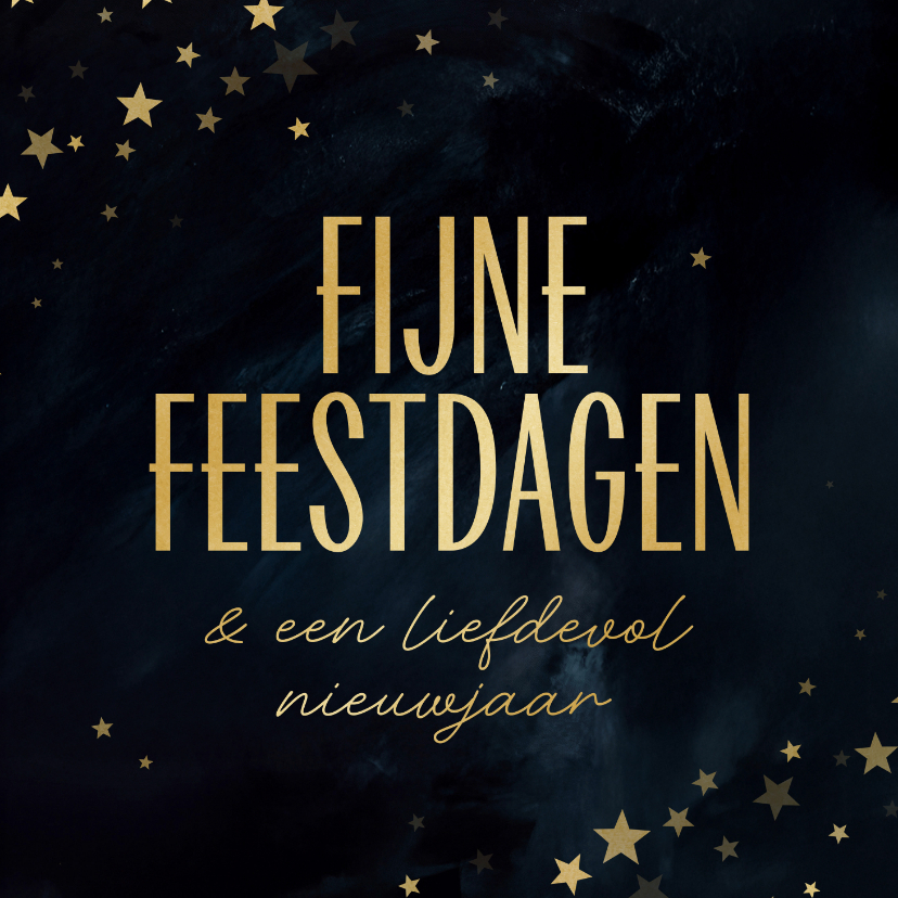Kerstkaartje fijne feestdagen goud blauw met sterretjes - Kerstkaarten Kerstkaarten - Kerstkaartje fijne feestdagen goud blauw met sterretjes