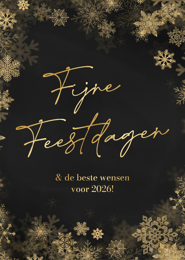 Kerstkaartje fijne feestdagen sneeuwvlokken goud - Kerstkaarten Kerstkaarten - Kerstkaartje fijne feestdagen sneeuwvlokken goud