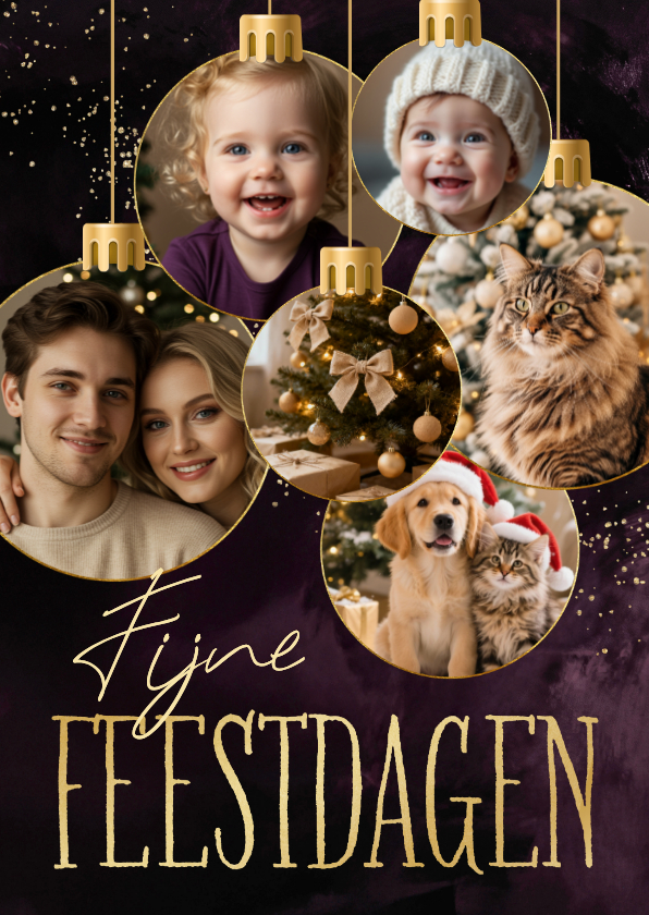 Kerstkaartje fotocollage zes kerstballen met foto - Kerstkaarten Kerstkaarten - Kerstkaartje fotocollage zes kerstballen met foto