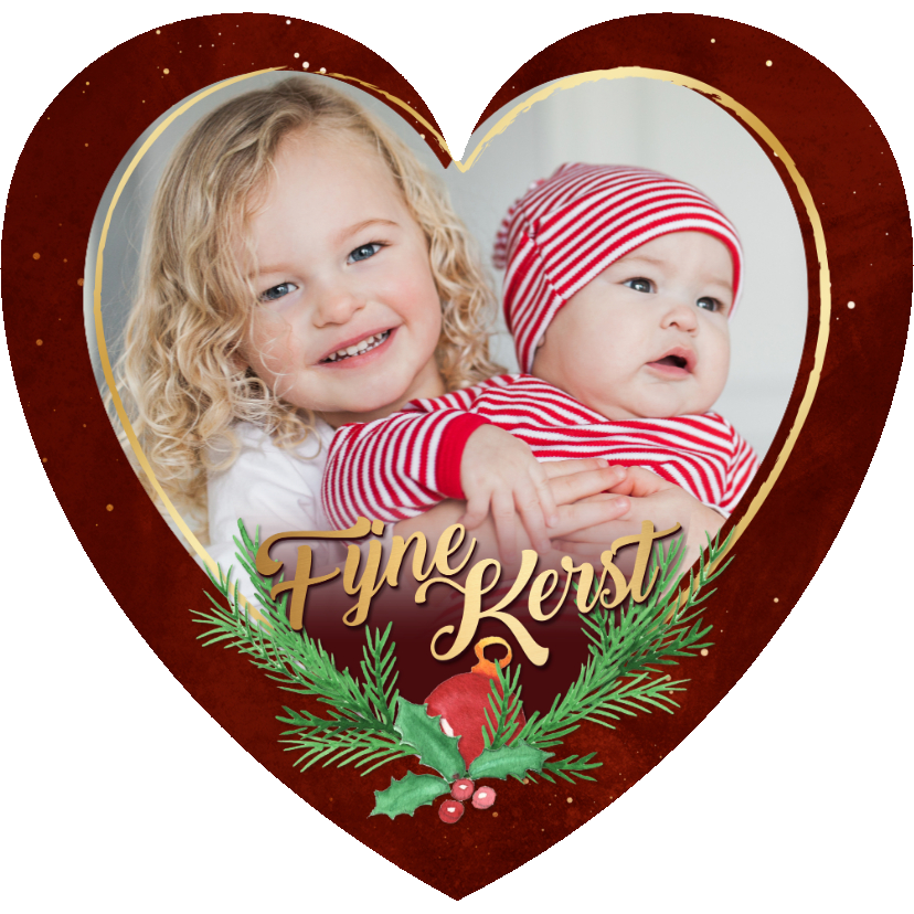 Kerstkaartje fotohart met kersttakjes - Kerstkaarten Kerstkaarten - Kerstkaartje fotohart met kersttakjes