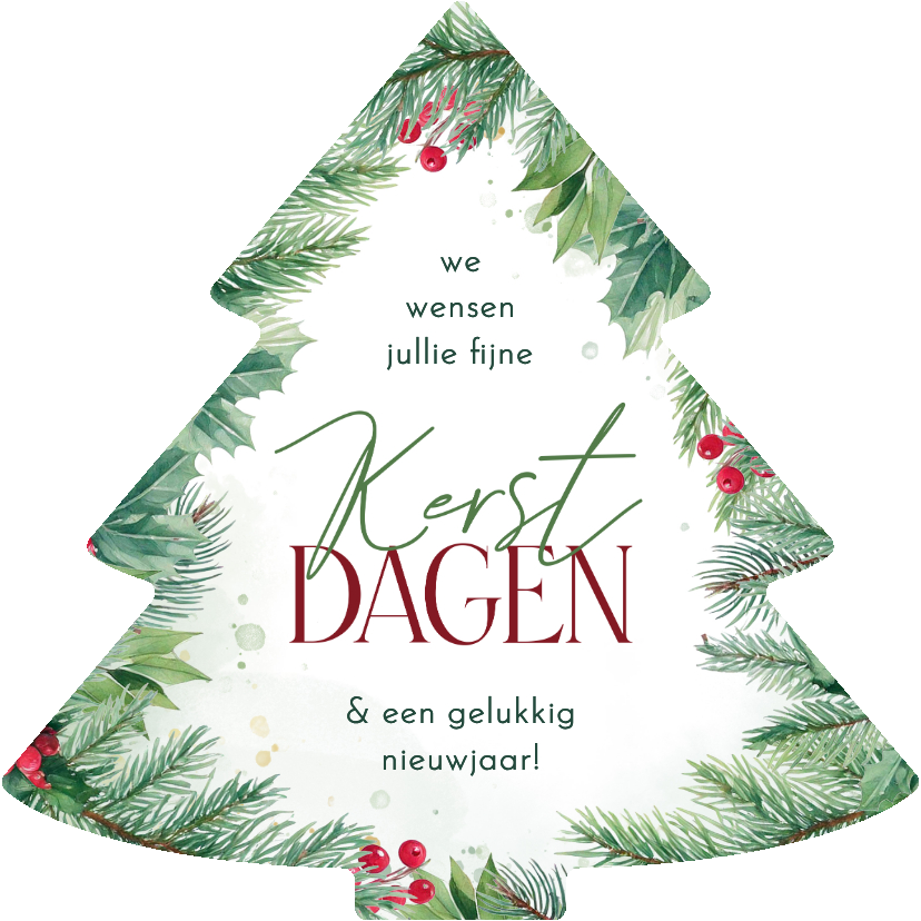 Kerstkaartje hulst en takjes in kerstboomvorm - Kerstkaarten Kerstkaarten - Kerstkaartje hulst en takjes in kerstboomvorm