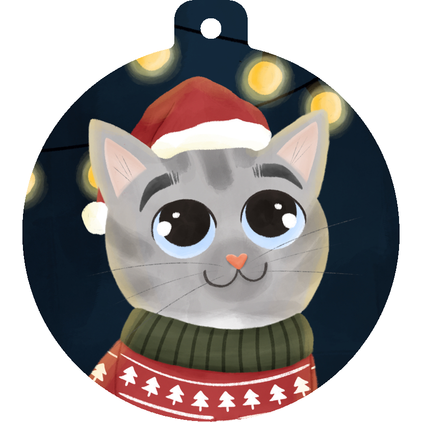 Kerstkaarten - Kerstkaartje kerstbalvorm met kat kersttrui zonder tekst