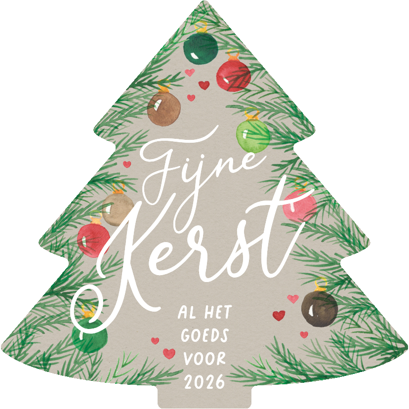 Kerstkaarten - Kerstkaartje kerstboom takjes en ballen aquarel natuurlijk