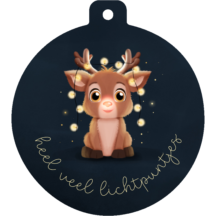 Kerstkaartje lichtpuntjes rendier blauw kerstbalvorm - Kerstkaarten Kerstkaarten - Kerstkaartje lichtpuntjes rendier blauw kerstbalvorm