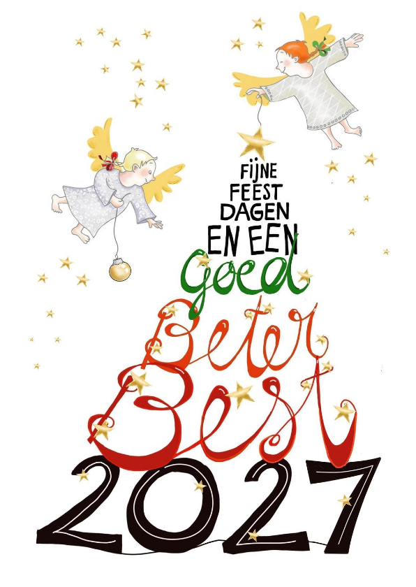 Kerstkaartje met engeltjes en goed beter best nieuwjaar - Kerstkaarten Kerstkaarten - Kerstkaartje met engeltjes en goed beter best nieuwjaar